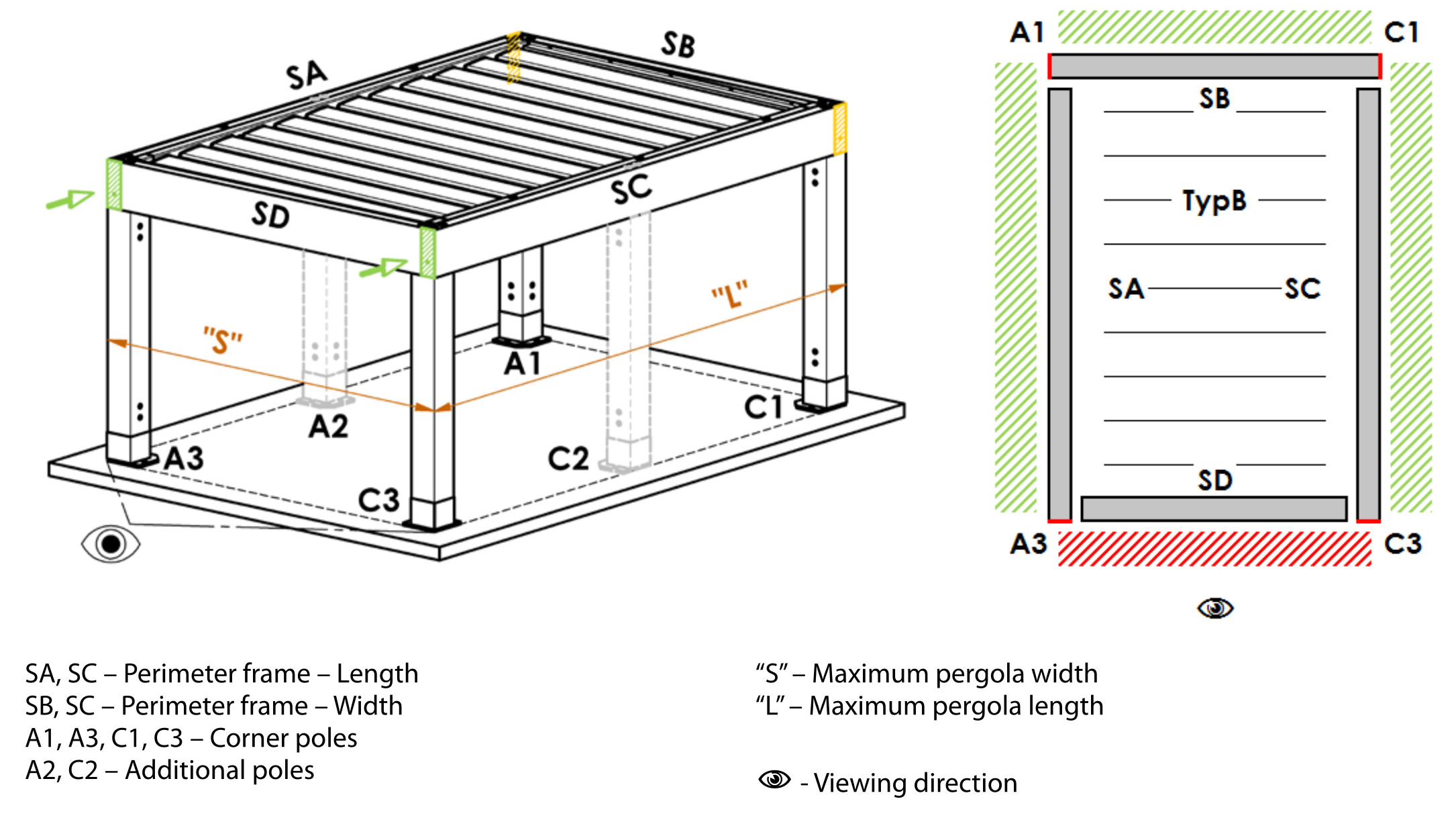 Assembly option B of pergola Artosi